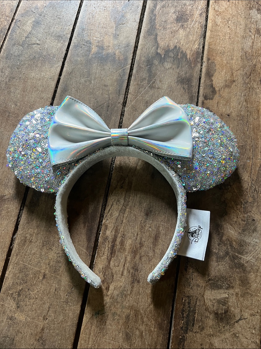 Disney Iridescent Silver Sequin Minnie Ears Headband